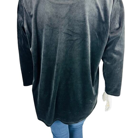Calvin Klein Womans 1X Plus Blouse Stretch Velvet Velour Top Long Sleeve Black - Picture 9 of 9